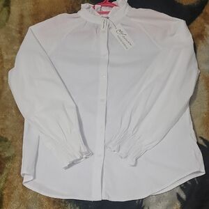 NY Collection White Button-Up Blouse